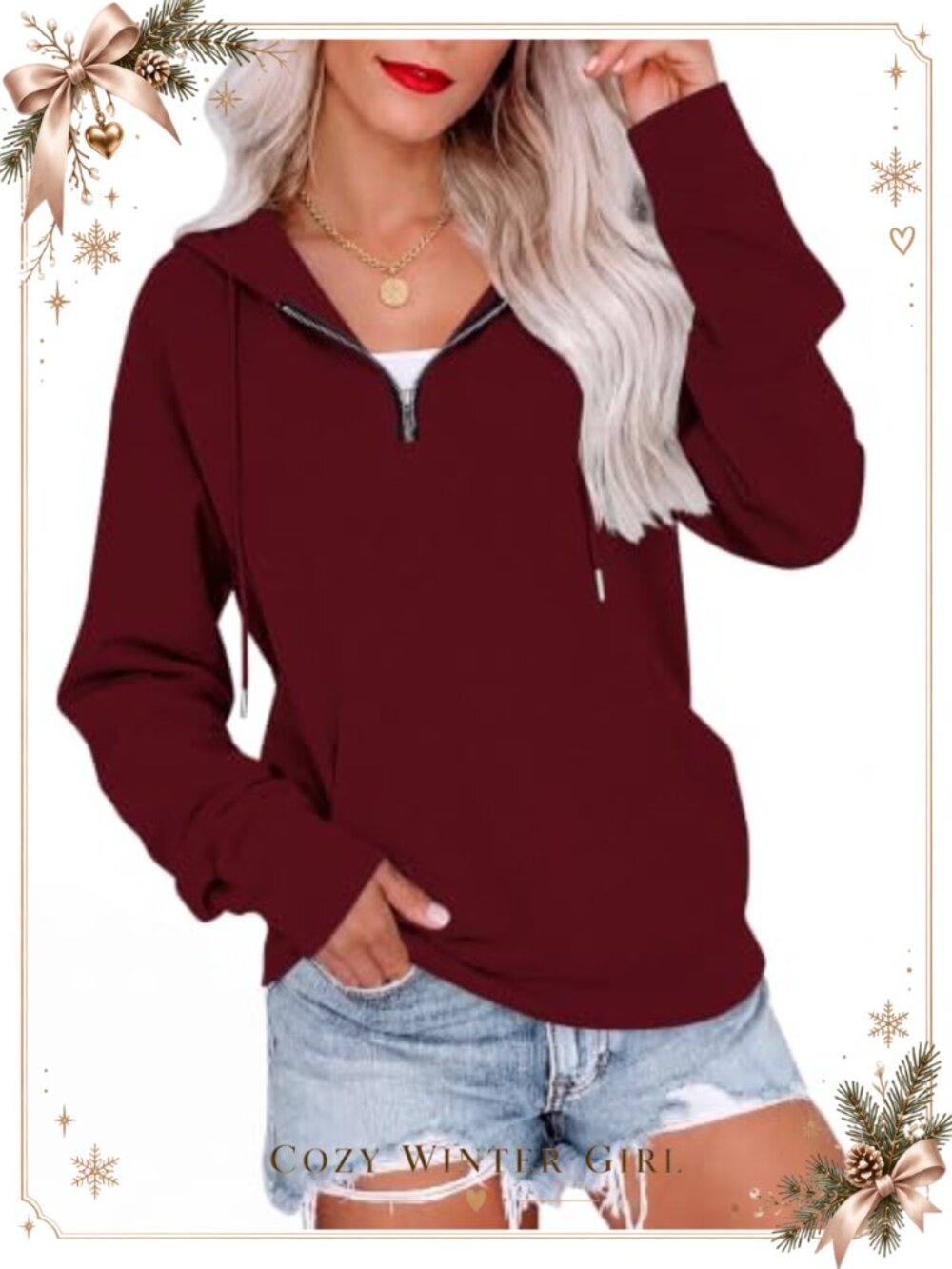 Women's Half Zip Hoodie Oversized Sweatshirt Casual Pullover with Kangaroo
